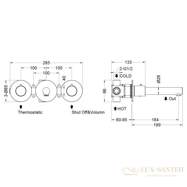 смеситель встраиваемый термостатический для раковины timo saona 2382/17sm, золото матовое