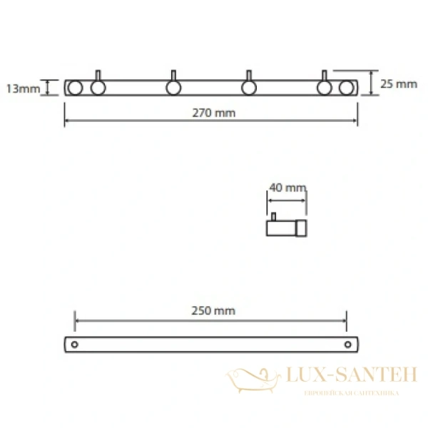 планка с крючками bemeta dark 104606100, черный матовый