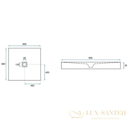 душевой поддон rea rock rea-k4581 из литого мрамора 90х90 см, черный