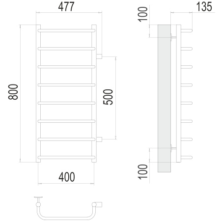 полотенцесушитель водяной terminus стандарт 4670078530356 п8 400x800 с боковым подключением 500