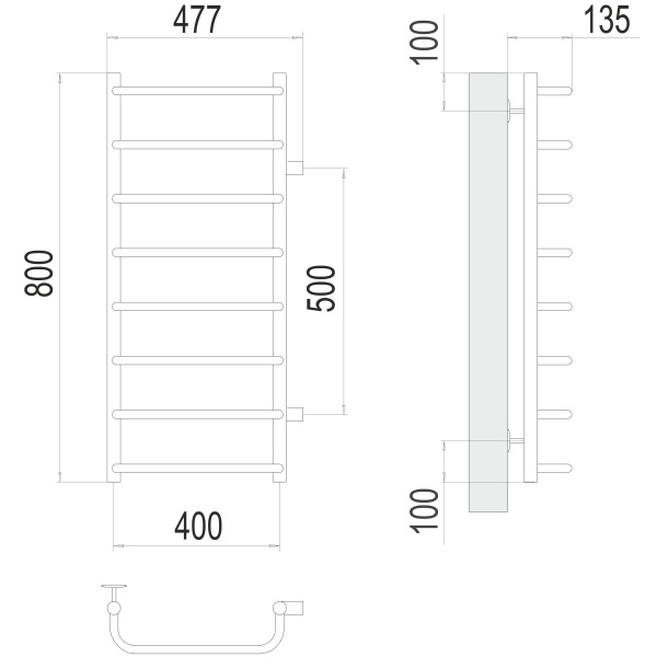 полотенцесушитель водяной terminus стандарт 4670078530356 п8 400x800 с боковым подключением 500