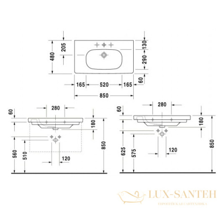 раковина duravit d-code 03428500002 850х480 мм, белый