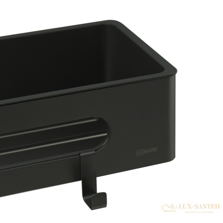 полка для душа lemark shelf line 9772044, 295 мм, с крючками и вставкой из пластика, черный матовый