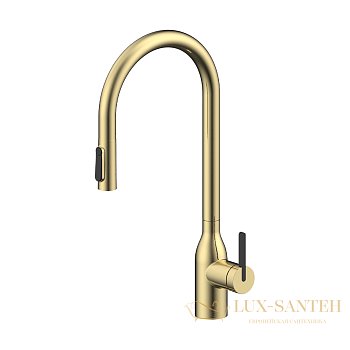 смеситель для кухни под фильтр с выдвижным изливом paulmark universal un213880-sbg, золото светлое брашированное