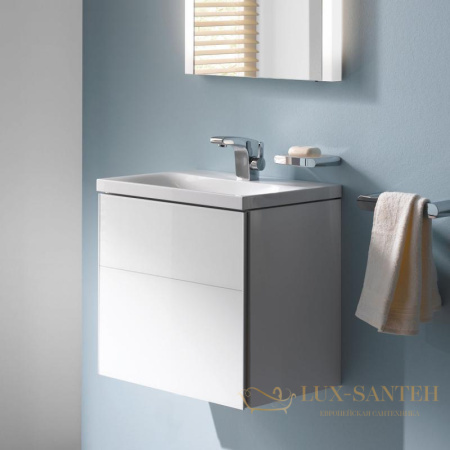 тумба под умывальник keuco royal reflex, 34090210002, 496x450x347 мм, к/ф: белый (декорат. глянц. покрытие)/белый (стекло)
