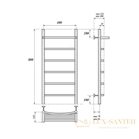 полотенцесушитель 400x800 электрический point афина pn04148pe п5 с полкой левый/правый, хром