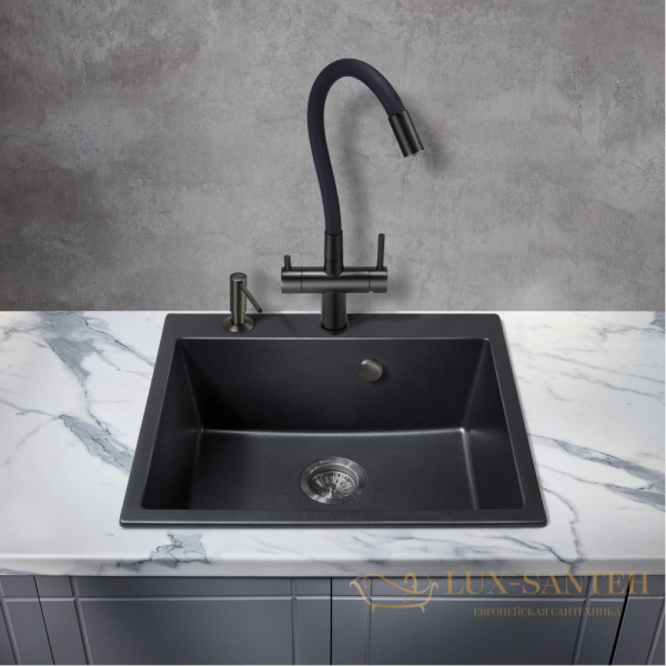 смеситель для кухни под фильтр с гибким изливом milacio ultra mcu.560.tbb, total black/черный