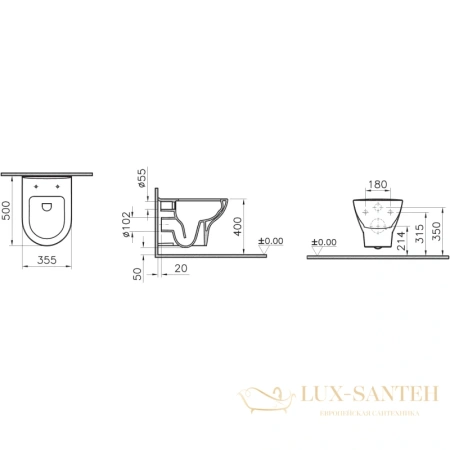 подвесной безободковый унитаз vitra zentrum 5795b003-6077 с сиденьем микролифт, белый