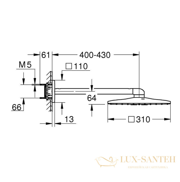 верхний душ 310 мм grohe rainshower smartactive cube 26479al0, темный графит матовый