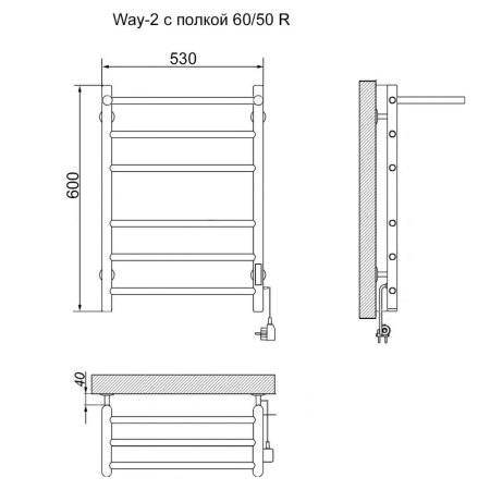 полотенцесушитель электрический кабельный ника way-2 60/50 с полкой u, хром