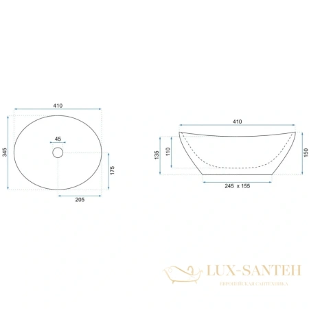 раковина rea sofia rea-u4527 41х34,5 см, золотой/черный глянец