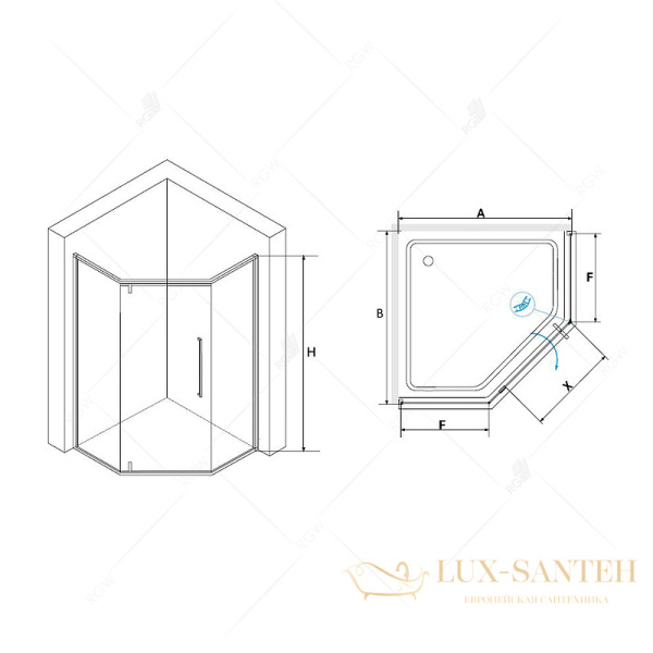 душевой уголок rgw stilvoll 32328199-16 sv-81g 90х90, профиль золото, стекло прозрачное
