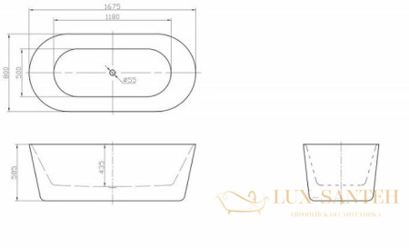 акриловая ванна belbagno bb306-1675 167х80 без гидромассажа, белый