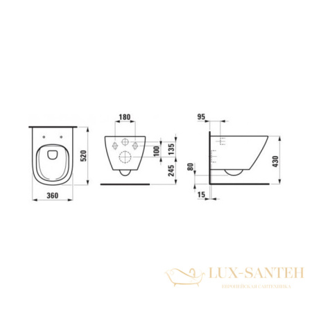 унитаз подвесной laufen lua 8.2008.0.000.000.1, безободковый, 520х360 мм, белый глянцевый