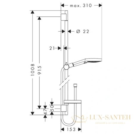 душевой набор hansgrohe raindance select s 27667000, 120 3jet powderrain со штангой 90 см, хром