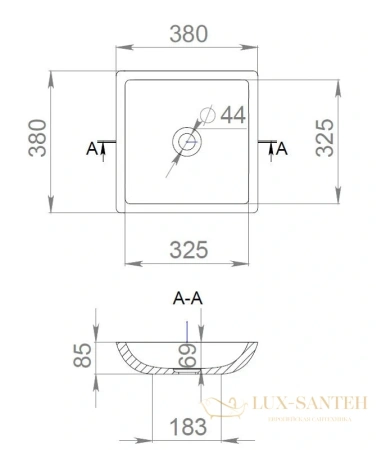 раковина salini callista 1101208sm s-stone 37.5x37.5 см, белый