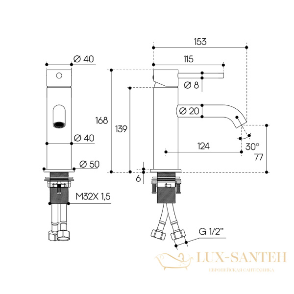 смеситель для раковины aqueduto cano m, can0250, золото шлифованное