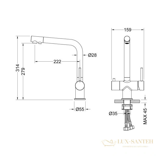 смеситель для кухни  timo saona 2396/17f, с подключением к фильтру, золото матовое