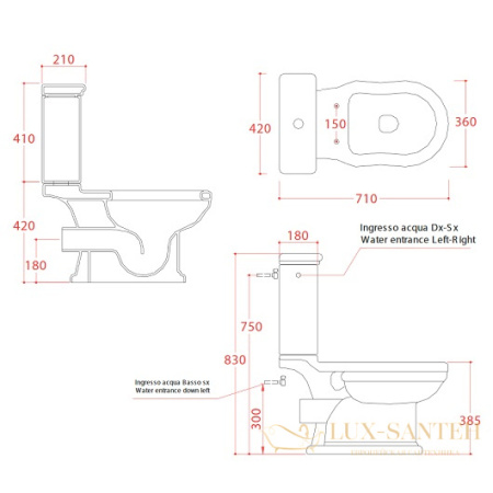 чаша напольного унитаза-моноблока artceram hermitage hev004 01 00 выпуск в стену, белый 