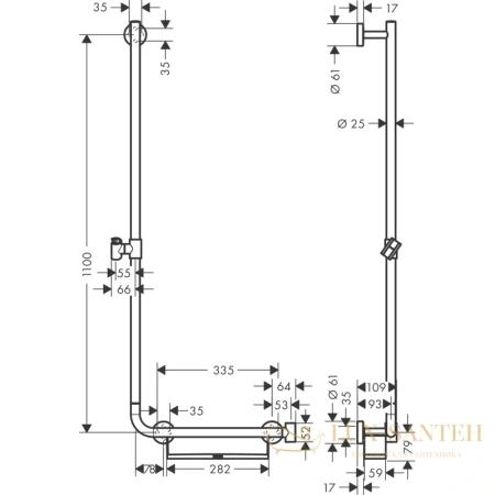 душевая штанга hansgrohe unica 26403400 110 см, белый, хром