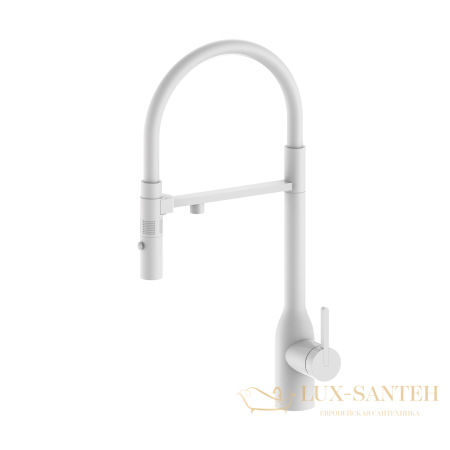 смеситель для кухни под фильтр с гибким изливом paulmark magneto one ma213188-wh, белый матовый