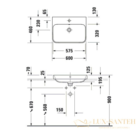 раковина встраиваемая сверху duravit happy d.2 plus 2360601300 600х460 мм, черный матовый