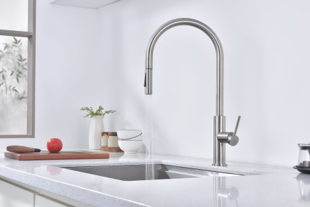 смеситель для кухни сенсорный с выдвижным изливом paulmark senso se215180-bs, нержавеющая сталь