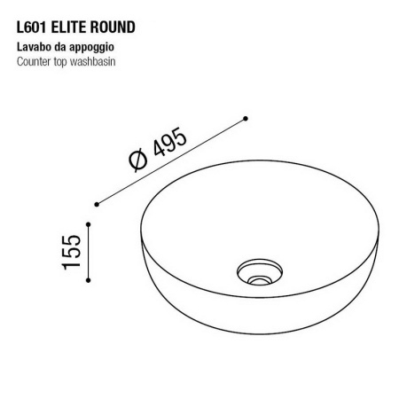 раковина накладная aet elite round.d.49,5 см., без отверстия под смеситель, цвет белый матовый с эффектом мрамора l601t0r0v0481
