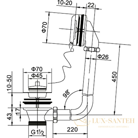 слив-перелив belbagno bb-ovf-02-crm с пробкой на цепочке, хром
