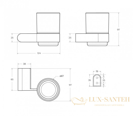 стакан для зубных щеток подвесной cezares stylus-tums-boro, золото брашированное