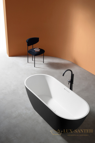 ванна свободностоящая из искусственного камня abber frankfurt am9941bw, 170х75х60h см, белый матовый/черный матовый