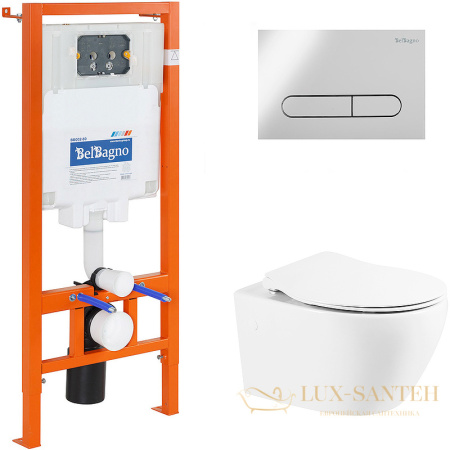 комплект унитаза с инсталляцией belbagno prospero bb507b/bb2020sc/bb002-80/bb005-pr-chrome с сиденьем микролифт и клавишей смыва, белый
