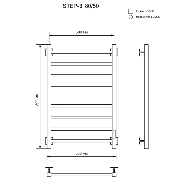 полотенцесушитель электрический кабельный ника step-3 80/50 u, хром