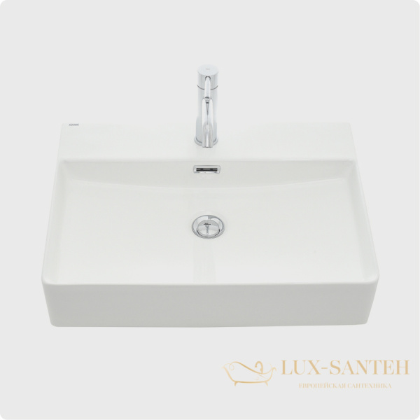 раковина накладная aquame aqm5004, 590*430 мм, 1 отверстие под смеситель, белый глянцевый