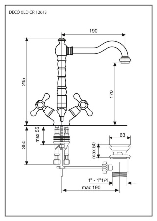 смеситель для раковины emmevi deco old 12613/br с донным клапаном, бронза