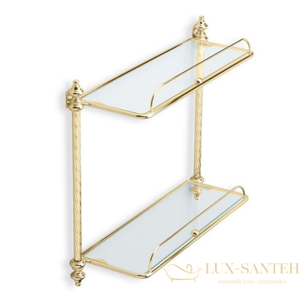полка стеклянная stil haus complementi g694giunone(16) 2-х уровневая с ограждением, золото