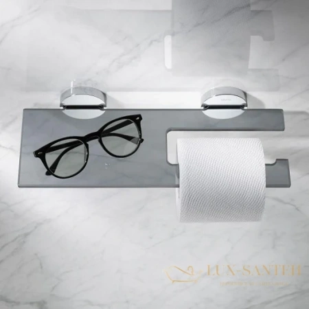 держатель туалетной бумаги keuco edition 90 19073018000 дымчатое стекло, с полкой для телефона