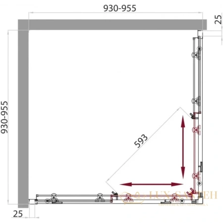 душевой уголок belbagno sela-a-2 sela-a-2-95-p-cr 95x95 см, стекло рифленое
