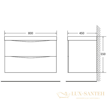 тумба под раковину belbagno marino marino-800-2c-so-nl-p 80 см подвесная, nero lucido