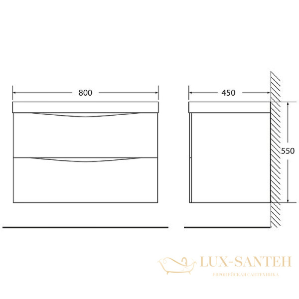 тумба под раковину belbagno marino marino-800-2c-so-co-p 80 см подвесная, crema opaco