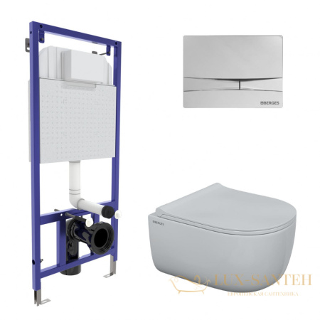 комплект berges 047253: подвесной унитаз ego с системой инсталляции novum 525 и панелью смыва, хром глянцевый