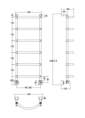полотенцесушитель водяной margaroli luna 432-6 4323606cr, высота 107.2 см, ширина 40.6 см, хром