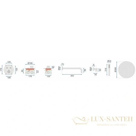 душевой комплект rea miler rea-p6714 300 мм, золотой