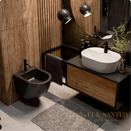 биде подвесное aquame aqm2102mb, с 1 отверстием под смеситель, черный матовый