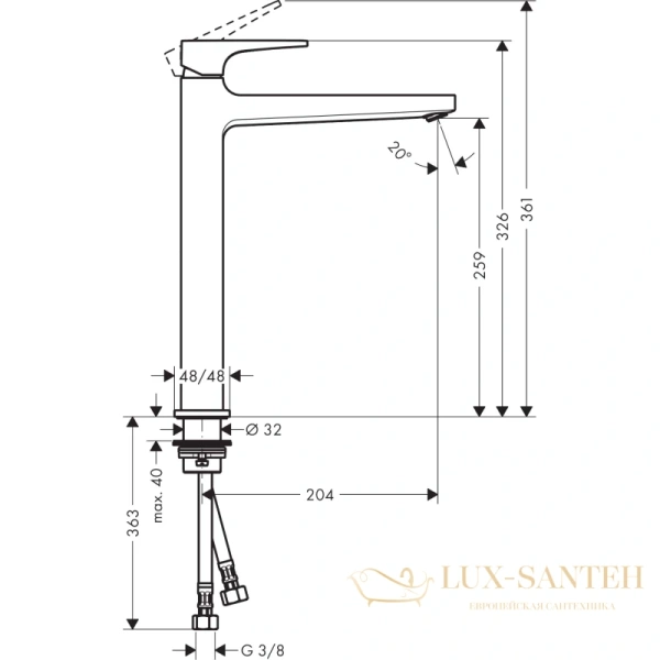 смеситель для раковины hansgrohe metropol 260 32512340 шлифованный, черный хром