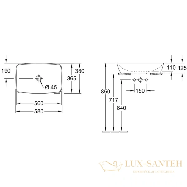 раковина-чаша villeroy & boch artis 417258r1 58x38 см, альпийский белый
