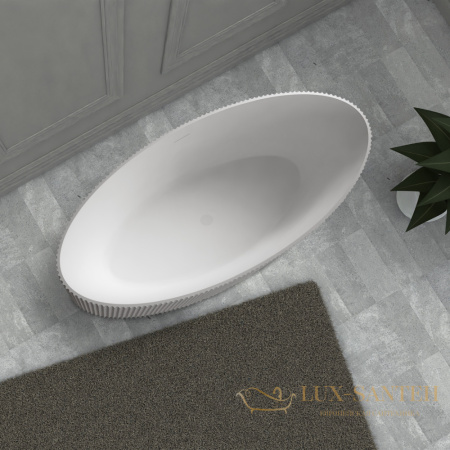 ванна свободностоящая из искусственного камня abber stein as9627, 180х85х55h см, белый матовый 