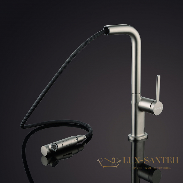 смеситель для кухни с выдвижным изливом paulmark neo ne214419-ni, никель