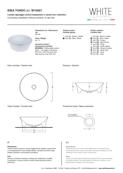 раковина круглая white ceramic idea w10307fm накладная ø42х15 см, серый матовый