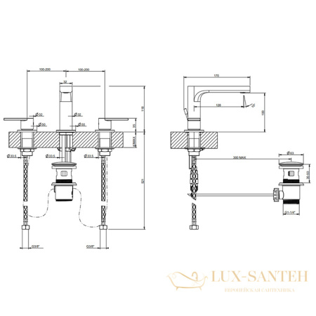 смеситель для раковины на 3 отверстия, с донным клапаном, gessi emporio via manzoni 38612.149, finox brushed nickel